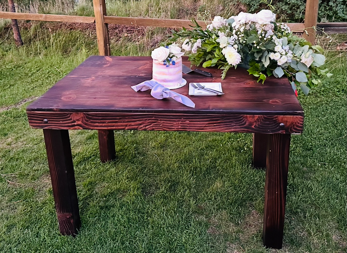 Farm Wood Sweetheart Table for rustic wedding and event rentals in Lake Tahoe